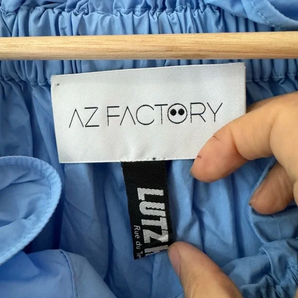 NWT AZ FACTORY+Lutz Huelle Sunset off-the-shoulder pleated cotton-poplin maxi - Picture 13 of 14